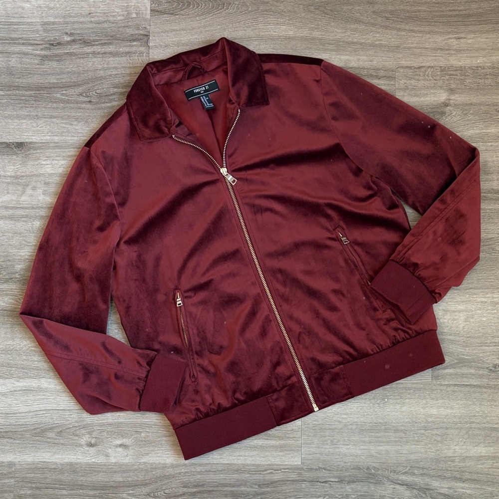 Forever 21 Men wine velvet zip up jacket